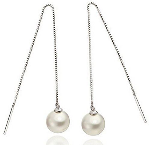 Butterme Schmuck 925 Sterling Silber Ohrringe hängend mit Perlen lang weiß Kugel Geschenk für Damen