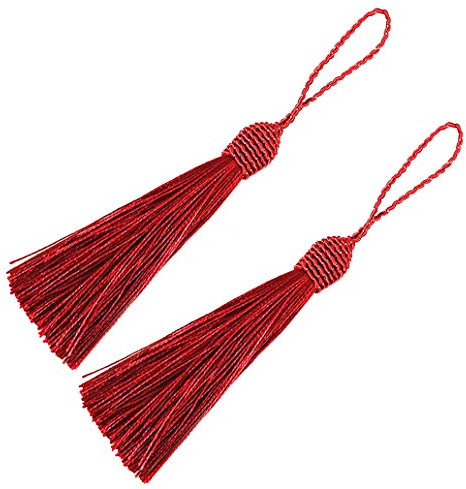 20pcs 15,5 cm / 6 Zoll Seidige Flusen Lesezeichen Quasten mit 2-Zoll-Kabel Schleife und Kleinen Chinesischen Knoten für Schmuckherstellung, Souvenir, Lesezeichen, DIY Handwerk Zubehör (Weinrot)