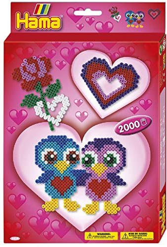 Hama Perlen 3438 Geschenk-Set Love mit ca. 2.000 bunten Midi Bügelperlen mit Durchmesser 5 mm, Stiftplatte, inkl. Bügelpapier, kreativer Bastelspaß für Groß und Klein