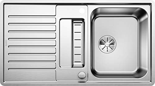 BLANCO CLASSIC PRO 5 S-IF 523663 Grifería de cocina con control a distancia de drenaje, bandeja reversible, mueble de baño de 50 cm, acabado satinado de acero inoxidable
