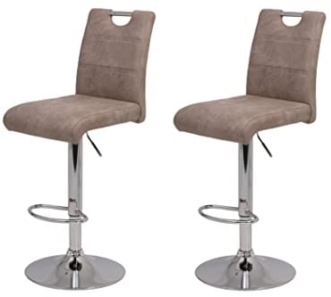 Hela Tische, 2er Set Barhocker Bistrohocker Miranda, Microfaser Beige, Trompetenfuß mit Lift und 360° drehbar, Sitzhöhe 60 auf 82 cm