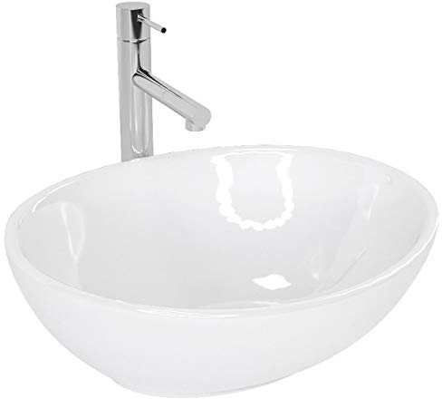 VBChome 41 x 34 cm Waschbecken Keramik Design Oval Waschtisch Handwaschbecken Aufsatz-Waschschale FÜR BADEZIMMER GÄSTE WC