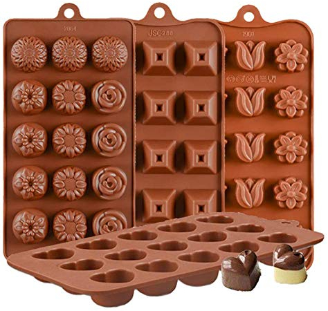 KBstore 4 Stück Silikon Schokoladenform Pralinenform - Herz form und Blumen Pyramide form Silikonform für Schokoladen - Silikon backform für Schokolade/Süßigkeit/Gelee/Eiswürfel/Kleine Seife