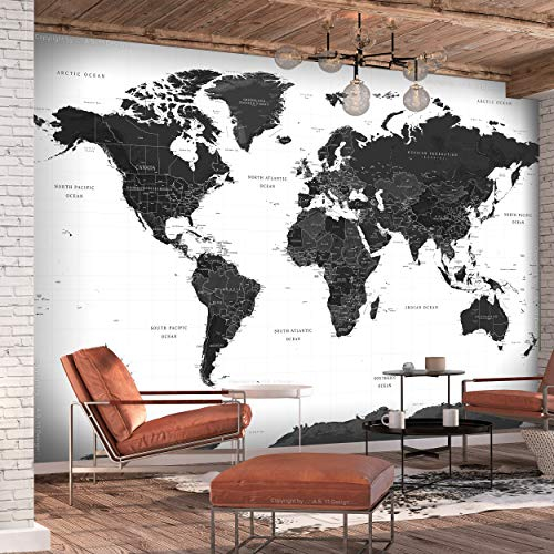 decomonkey Fototapete Weltkarte 300x210 cm Design Tapete Fototapeten Vlies Tapeten Vliestapete Wandtapete moderne Wand Landkarte Kontinent schwarz weiß