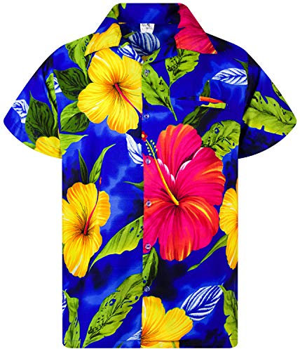 King Kameha Funky Chemise-Hawaienne, Manche-Courte, Big-Flower, Bleu-Foncé, XXL