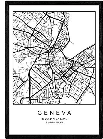 Nacnic Blade Genf Stadtkarte nordischen Stil schwarz und weiß. A3 Größe Plakat Das Bedruckte Papier Keine 250 gr. Gemälde, Drucke und Poster für Wohnzimmer und Schlafzimmer