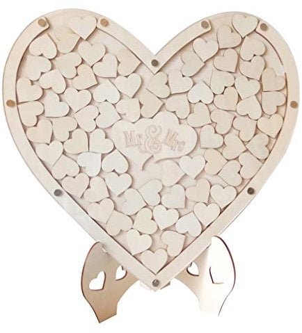 Holibanna Wooden Heart Jigsaw Wood Love Heart Shape Jigsaw Wooden Wedding Guest Book Personalized Heart Shape Guest Book for Birthday Party Anniversary Home Wedding 75pcs