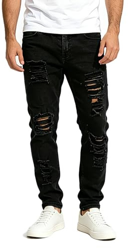 Mens Ripped Skinny Stretch Distressed Destroyed Slim Jeans Jeans Pants
