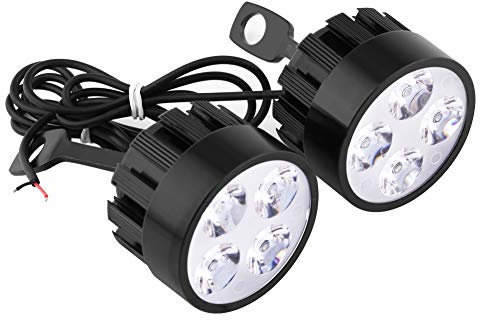 2 Pièces Moto Projecteur LED Phare Lampe, 12V 24W Lampe Antibrouillard Conduite Étanche Avec 4 LED Lumière Blanche 3000lm Pour Moto E-bike (Noir)