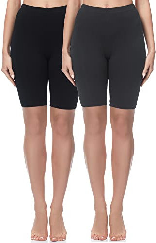 Merry Style Damen Sport Leggings kurz Sportleggings Radlerhose Sporthose aus Baumwolle 2 Pack MS10-200 (Schwarz/Graphite(2Pack), L)
