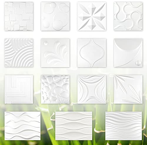 3D Wandpaneele, Zuckerrohr- & Bambusfaser weiß - 100% Natur Paneele Wandverkleidung (50x50cm FLORA 3D, 5 Quadratmeter), Verblender, Deckenplatte, Wandpaneele