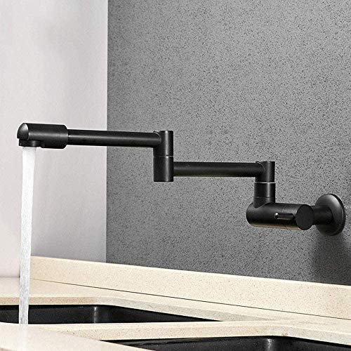 Grifo de cocina Cromo Níquel Latón negro Grifo de llenado de ollas Grifo de cocina montado en la pared Grifo de un solo orificio frío Girar Caño plegable