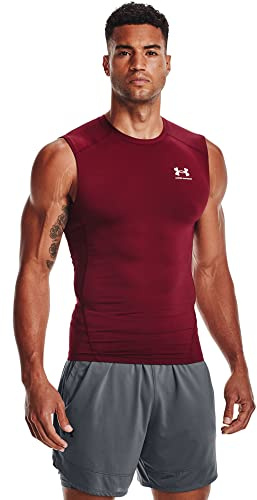 Under Armour Men's HeatGear Kompressionsshirt Ohne Ärmel Shirt, Cardinal (625)/White, S