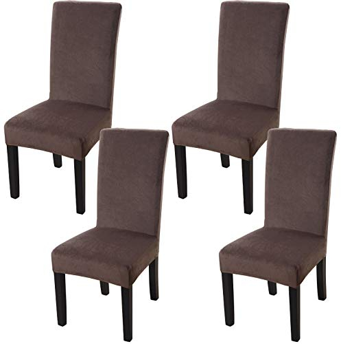 Fuloon Stuhlhussen Samt, Universal Stuhlüberzug,4er Set Stretch Stuhlbezug Protector Cover, Abnehmbar Waschbar Chair Cover für Hotel, Esszimmer, Zeremonie, Bankett Hochzeit Party