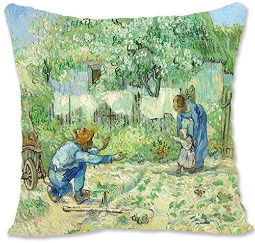 BONNIU Housse Coussin Decorative 40X40 cm Taie Oreiller Velours Zippé Humaines Art Deco - Van Gogh - Premiers Pas Après Millet VG011