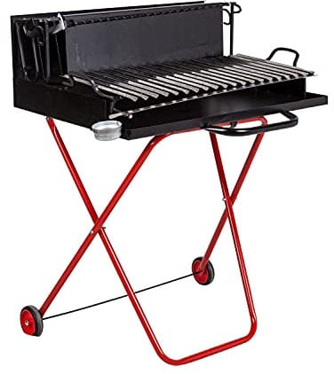 Dmora - Barbecue a legna su ruote, Made in Italy, colore Nero e rosso, cm 74 x 55 x h95