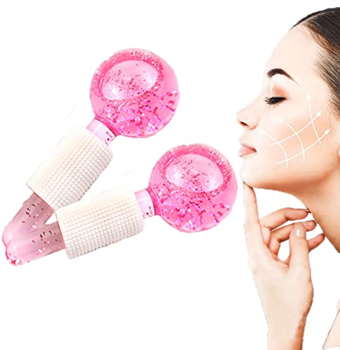 Massaggio Ice Roller Roller Ball,Facial Ice Globes,Massaggiatori per Pelle Fredda, 2 sfere per Massaggi, Magic Ice Globe Ball Massager Roller Tool per la Cura Della Pelle del Viso e Degli Occhi (Rosa)