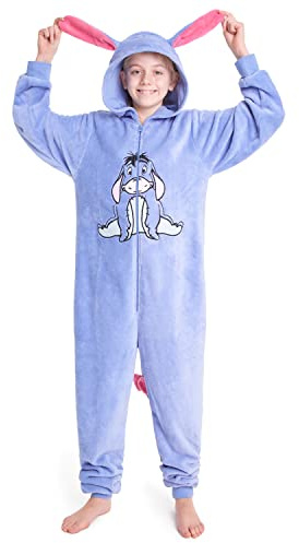 Disney Stitch Onesie for Kids Fleece Pyjamas Lounge Wear Eeyore Minnie Mouse Stitch Gifts (7-8 Years, Blue Eeyore)