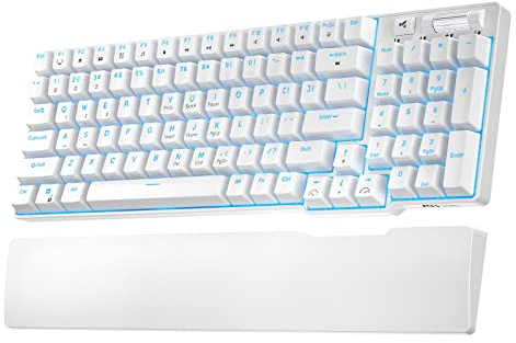 RK ROYAL KLUDGE RK96 90% 96 Keys BT5.0/2.4G/USB-C Hot Swappable Mechanical Keyboard, Wireless Bluetooth Mechanical Keyboard with Magnetic Hand Rest, Blue Backlight (Blue Switch)