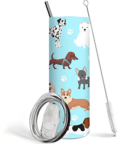 Dog Tumbler with Lid and Straw Dog Paw Print Coffee Animal Travel Mug 20oz Dog Stainless Steel Cup,Dog Lovers Gifts for Women