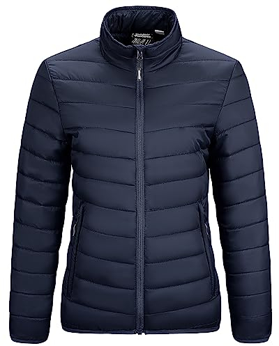 Outdoor Ventures Womens Winter Lightweight Jacket Warm Short Packable Puffer Jacket Transitional Padded Jacket Quilted Jacket for Ladies Lined for Hiking Travel, Deep Blue M