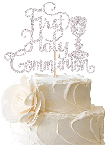 1 Pack First Holy Communion Cake Topper Glitter Baptism Christening Cake Pick God Bless Cake Decorations for First Communion Theme Kids Birthday Baby Shower Wedding Bridal Shower Party Supplies