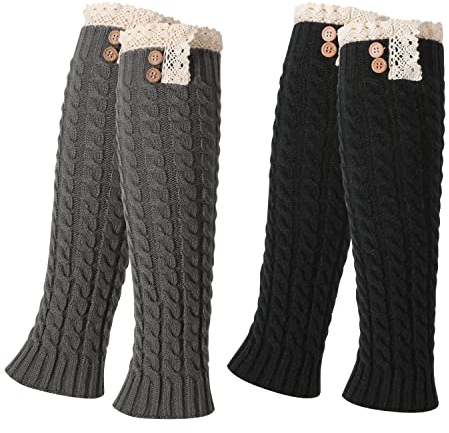 QKURT 2 Paar lange Beinwärmer, Sport-Yoga-Beinwärmer Winterstiefel-Manschettenwärmer für Damen, Mädchen in Schwarz, Grau, Einheitsgröße, Slim, Kniehoch, Multi-Sport, Freizeit, Outdoor