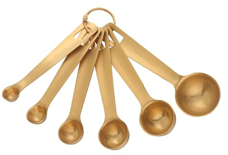 YDware 18/8 Edelstahl Messlöffel Set 6 Stück, Rund Golden Teelöffel Messlöffel zum Messen von trockenen und flüssigen Zutaten, Perfekt zum Backen und Kochen