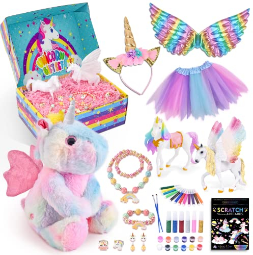 Tacobear Einhorn Geschenke für Mädchen 4-8 Jahre: Kuscheltier, Kostüm, Schmuck, Marker & Bastelset zum Bemalen - Spielzeug für Kinder