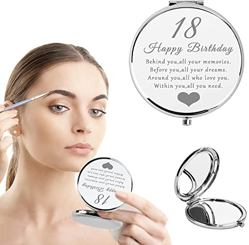 DIKEBAO Taschenspiegel Klappbar Schminkspiegel Klein Doppelspiegel Rund Mini Spiegel Hochwertig Handspiegel mit Vergrößerung 1X/2X Reisespiegel + Geschenkbox Kosmetikspiegel für 18.Geburtstag Mädchen