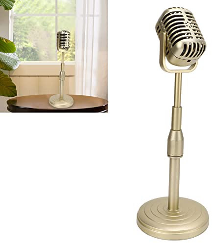 Cyllde Microphone Model Simulation Old Fashioned Microphone Model with Stable Base and Support Rod Retro Style Mic Prop(black)