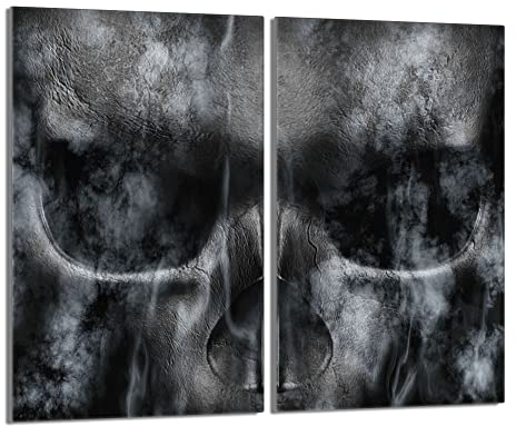 Herdabdeckplatten 2 Teilig 2x30x52 cm Ceranfeldabdeckung Küche Elektroherd Induktion Herdschutz Spritzschutz Glasplatte Schneidebrett, Schädel Schwarz