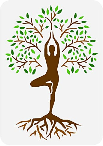 FINGERINSPIRE Arbre de Vie Pochoir 21x29.7cm Pochoir de Pose D'Arbre Réutilisable Modèle de Peinture de Pose de Yoga Pochoir de Dessin D'Arbre pour Décor Plantes de Printemps Pochoir pour Peinture