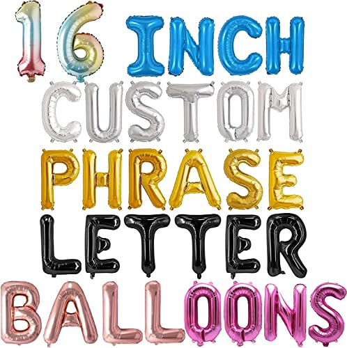 Personalisierte Luftballons mit Buchstaben - Freie Auswahl von 16 Zoll Ballons für Name, Geburtstag, Baby Shower, Geschäftliche Anlässe - Erstelle deine eigene Phrase oder Banner (16 Zoll)
