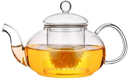 Teiera in Vetro Borosilicato 600 ml/20,3 oz - Con Filtro, Resistente al Calore e al Microonde - Per Tè Nero, Verde, alla Frutta e Profumato