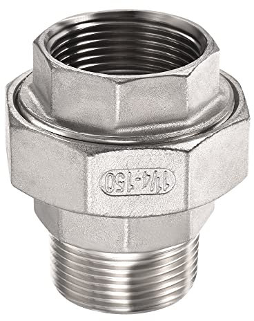 M METERXITY Tuyau Raccord Union - Inox Acier Fileté Tuyau Connecteur, avec Caoutchouc Anneau, Appliquer à DIY Projet, (1-1/4PT Mâle x G1-1/4 Femelle Filetage, Argent)