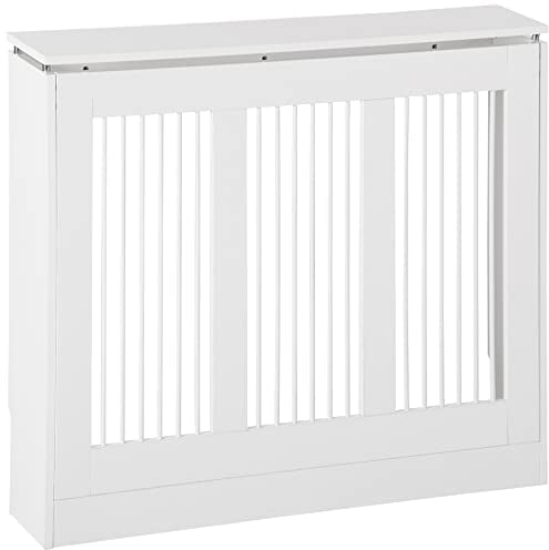 HOMCOM Cubierta de Radiador Blanco 90x18x84 cm Cubre Radiador de MDF Diseño Moderno Estante para Radiador Vertical para Sala de Estar Dormitorio