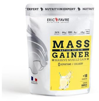 MASS GAINER NATIVE PROTEIN - Protéines et glucides bi-sources, Prise de Masse Rapide, Gain de poids et Masse Musculaire - Eric Favre - Vanille 1kg