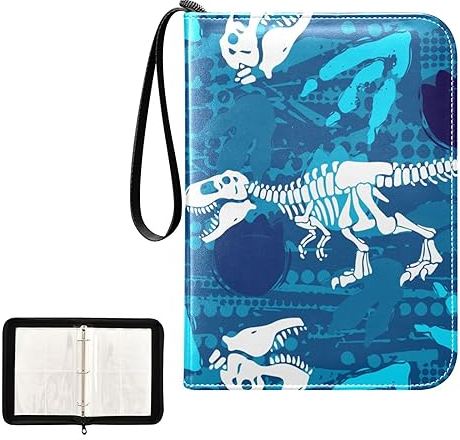 Niedlicher Dinosaurier-blauer Kartenbinder mit 400 Taschen, Sammelkartenaufbewahrung, Sammelalbum, Album mit Ärmeln, Reißverschluss, Kartensammlungshalter, Ordner für Kartenspiel, Kartenspiel,