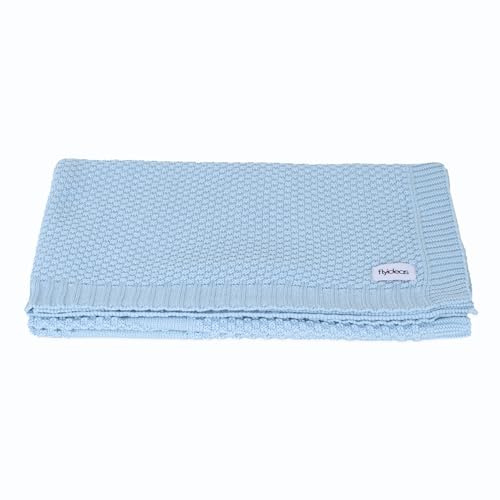 FlyIdeas Babydecke aus 100% Baumwolle Premium Strickdecke 90x70 cm | Samt Weich & Atmungsaktiv - Ideal als Kinderwagendecke, Puckdecke, Schmusedecke, Weiß