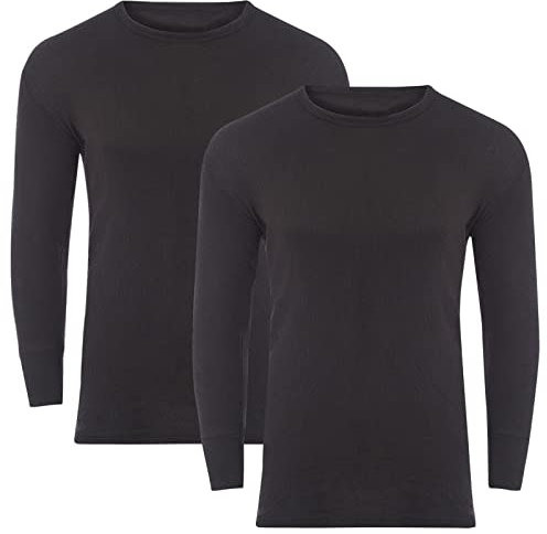 Style Lockers® Pack of 2 Mens Thermal Long Sleeve Base Layer Top - Adults Winter Ski Inner Vest Warm Underwear T-Shirts - Quick Dry Undershirt for Outdoor Sports Running (Black, Large)