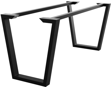 MetaloPro Tischbeine Metall, Schwerlast Stahl Schreibtisch Beine, Tischkufen Schwarz und Schrauben, Bodenschoner, Trapez Tischgestell für Moderne Couchtisch, Esstisch, Wohnzimmertisch – 140x70x72 cm