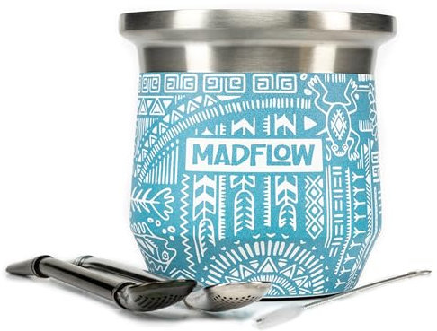 MADFLOW Yerba Mate Cup. Stainless Steel Mate Cup with 2 Bombillas. Double Wall Vacuum Insulated Yerba Mate Gourd. Unique Mate Cup And Bombilla Set