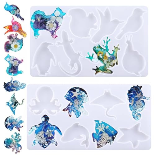 Ziyofinn 2 Pcs Silicone Animal Resin Mold Marine Resin Molds Animals Epoxy Resin Molds Silicone Molds for DIY Keychain DIY Pendants Jewelry Crafts Ornaments
