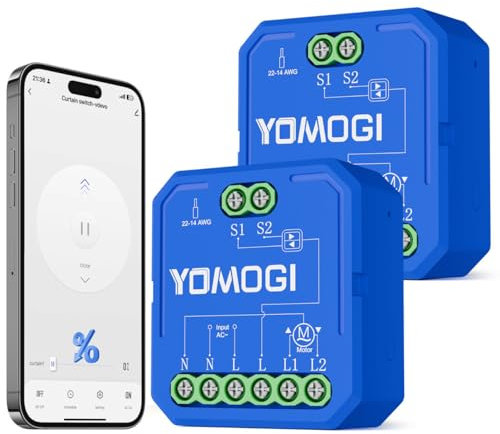 YOMOGI 2 Pack Module Volet Roulant Connecté, Module Interrupteur pour Rideau Stores WiFi, Compatible avec Alexa Google Home pour Contôle en Pourcentage, Pas de Télécommande