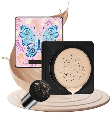 Luftkissen CC Cream mit Pilzkopf-Schwamm – Feuchtigkeitsspendende Foundation & Concealer, Aufhellend, Gleichmäßiger Hautton, BB Cream für Gesicht & Hals, Für alle Hauttypen(Ivory White)