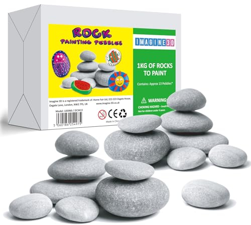 Imagine 3D Rock Painting Pebbles 1Kg (Approx 12-13 Stones) - Arts & Crafts Kit for Kids - Stones for Painting - Children's Craft Pebble Set