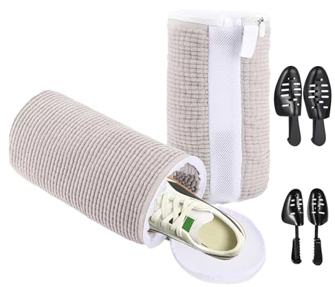 2-teiliger Wäschesack for Schuhe, wiederverwendbarer Schuhsack for die Waschmaschine mit 2 Paar verstellbaren Schuhspannern, flauschige Fasern sorgen for 360°-Reinigung, Schuh-Wäschesack for alle masc