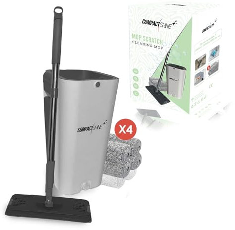 New C.S Serpillière Seau Essoreur, Balai Serpillère Microfibre avec 4 Serpillères Réutilisables, Serpillière Plat Rotatif 360°,Serpillière Plate Seau Essoreur pour Nettoyage Tous Types de Sols