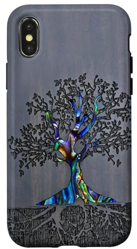 Baum mit Wurzel - Holz - Kunst Bunter Baum Hülle für iPhone X/XS